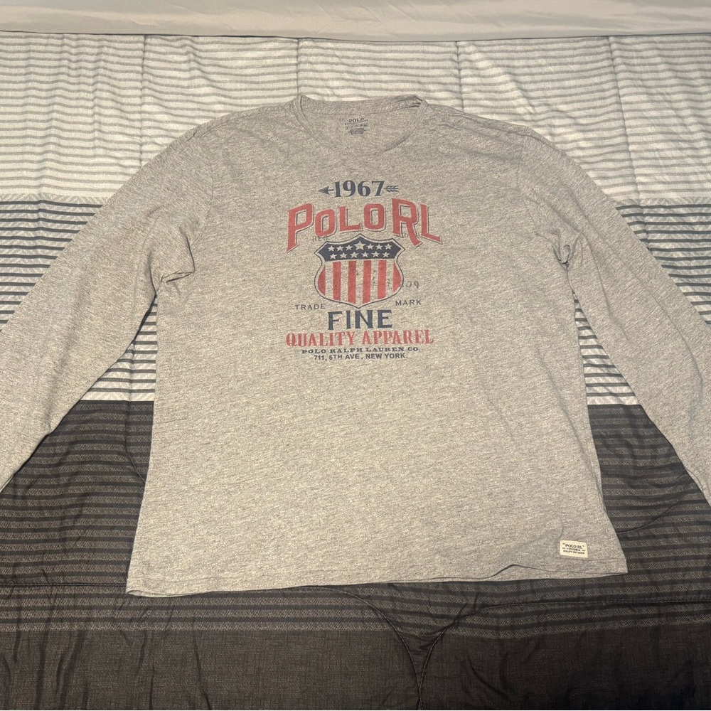 Polo by Ralph Lauren Gray Graphic Long Sleeve Tee